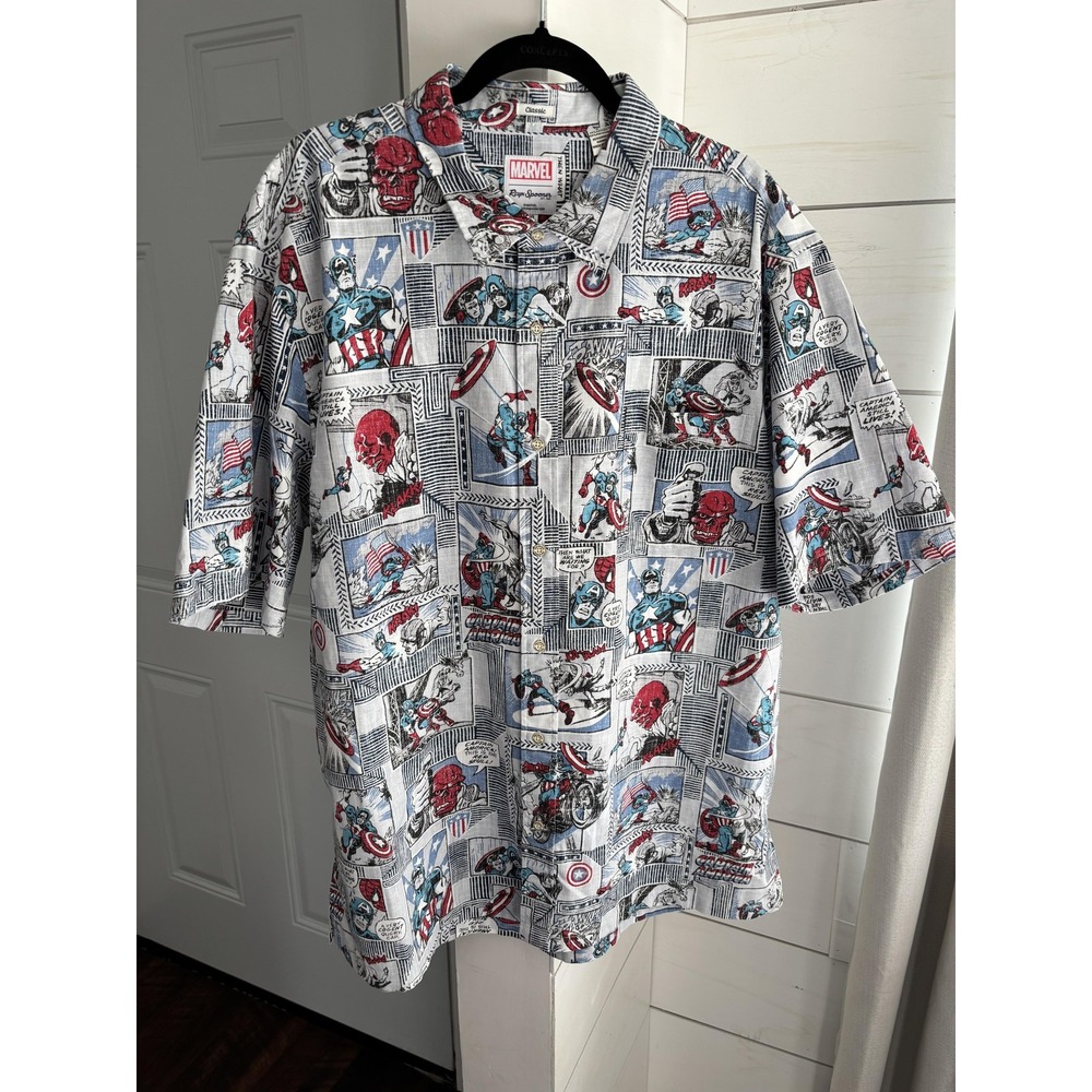 Marvel Reyn Spooner Shirt Mens 2XL Captain America Comic Hawaiian Button Front